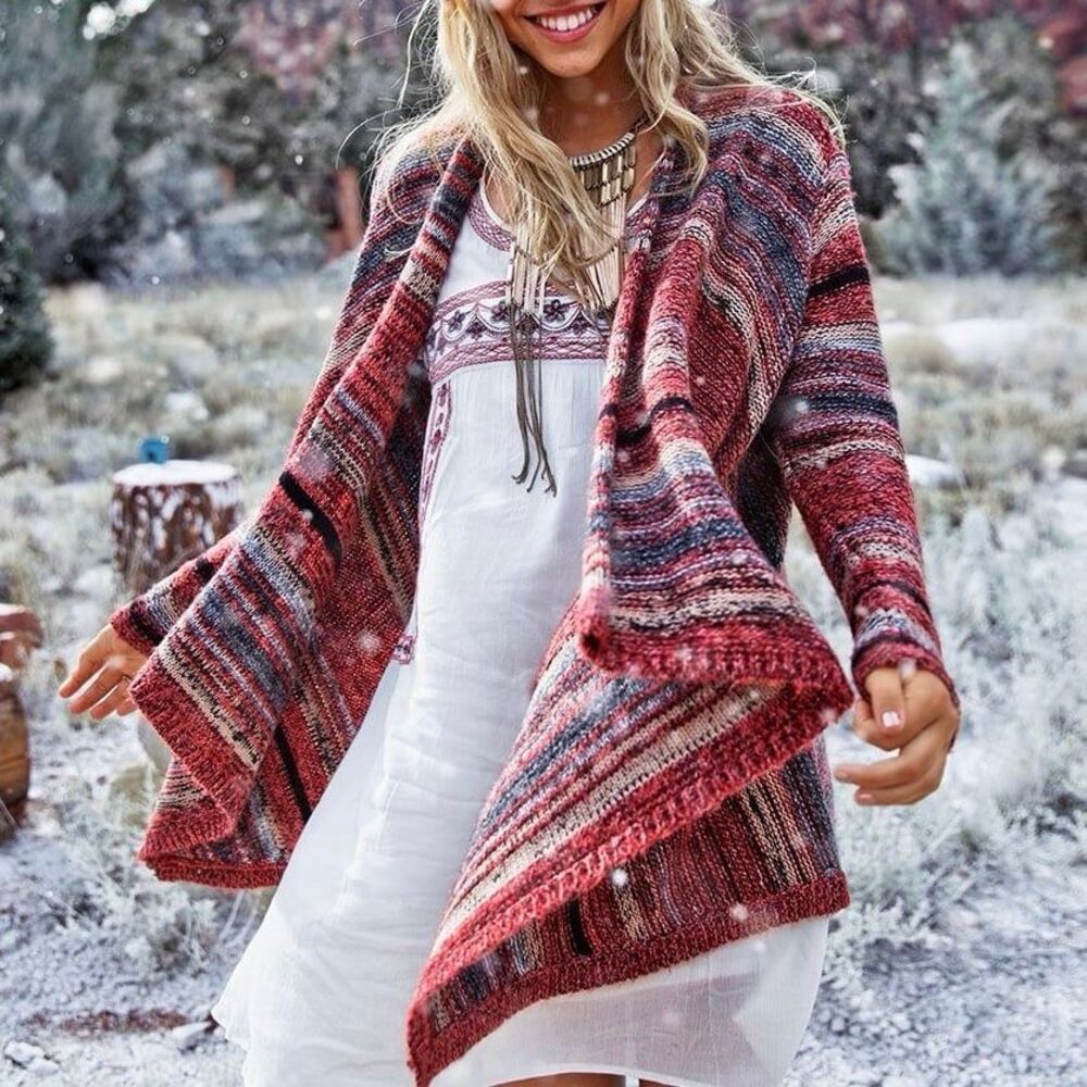 American Eagle Outfitters Striped Open Front Cardigan Sweater Size Small Boho